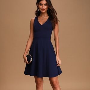 NWT Lulu's Bon Appetit Navy Blue Skater Dress